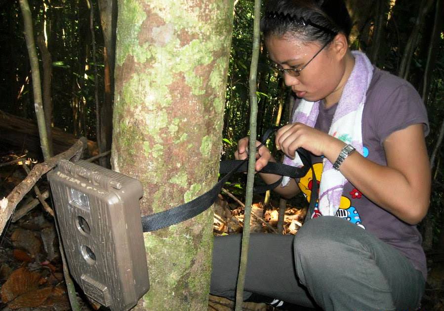 Elisa setting a camera trap